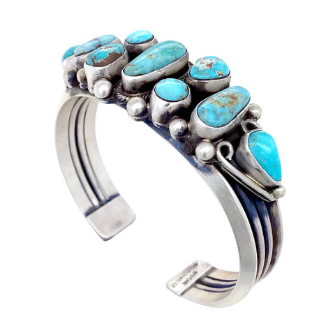 Image of Native American Bracelet - Navajo Dry Creek Turquoise Cluster Sterling Silver Cuff Bracelet - Kathleen Chavez - Native American