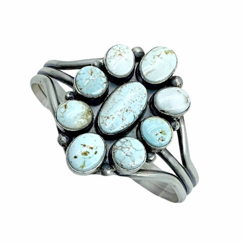 Image of Native American Bracelet - Navajo Dry Creek Turquoise Cluster Sterling Silver Cuff Bracelet - Mary Ann Spencer - Native American