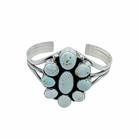 Image of Native American Bracelet - Navajo Dry Creek Turquoise Cluster Sterling Silver Cuff Bracelet - Mary Ann Spencer - Native American