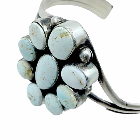 Image of Native American Bracelet - Navajo Dry Creek Turquoise Cluster Sterling Silver Cuff Bracelet - Mary Ann Spencer - Native American