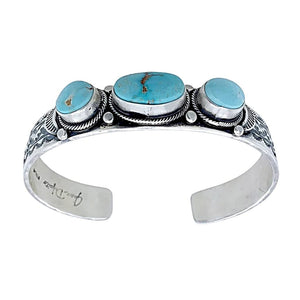 Native American Bracelet - Navajo Dry Creek Turquoise Hand-Stamped Sterling Silver Cuff Bracelet  - Native American