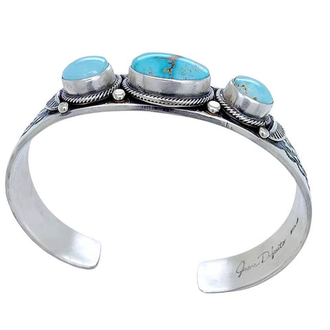 Image of Native American Bracelet - Navajo Dry Creek Turquoise Hand-Stamped Sterling Silver Cuff Bracelet  - Native American