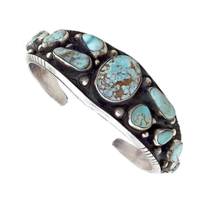 Native American Bracelet - Navajo Dry Creek Turquoise Sterling Silver Drop Tapered Cuff Bracelet - Bobby Johnson - Native American