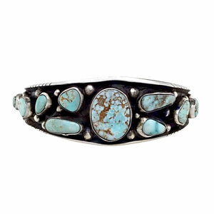 Native American Bracelet - Navajo Dry Creek Turquoise Sterling Silver Drop Tapered Cuff Bracelet - Bobby Johnson - Native American