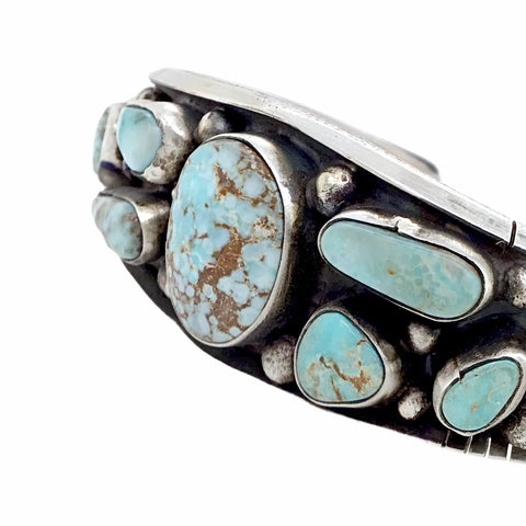 Image of Native American Bracelet - Navajo Dry Creek Turquoise Sterling Silver Drop Tapered Cuff Bracelet - Bobby Johnson - Native American