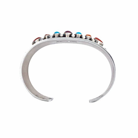 Image of Native American Bracelet - Navajo Exquisite Multi-stone Turquoise, Spiny Oyster, & Coral Sterling Silver Cuff Bracelet - Ray Bennet - Native Americant