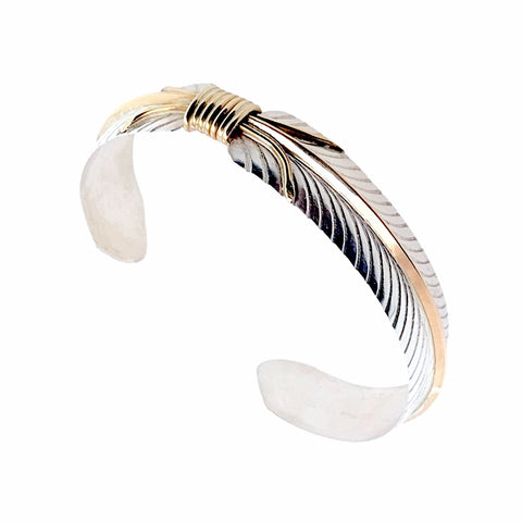 Image of Native American Bracelet - Navajo Feather Gold Filled Sterling Silver Cuff Bracelet - Native American