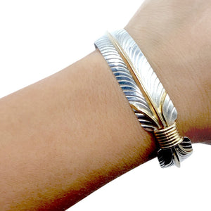 Native American Bracelet - Navajo Feather Gold Filled Sterling Silver Cuff Bracelet - Native American