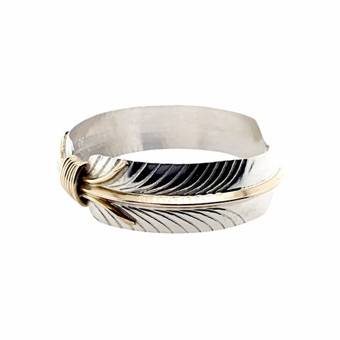 Image of Native American Bracelet - Navajo Feather Gold Filled Sterling Silver Cuff Bracelet - Native American