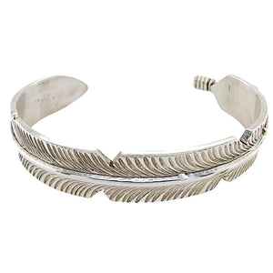 Native American Bracelet - Navajo Feather Heavy Gauge Sterling Silver Cuff Bracelet - Chris Charley