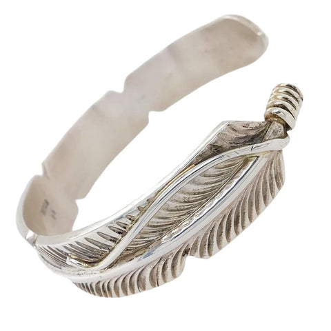 Image of Native American Bracelet - Navajo Feather Heavy Gauge Sterling Silver Cuff Bracelet - Chris Charley