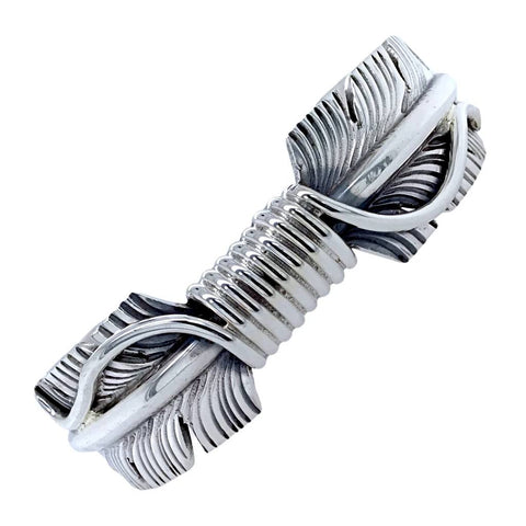 Image of Native American Bracelet - Navajo Feather Heavy Sterling Silver Cuff Bracelet - M. Thomas Jr. - Native American