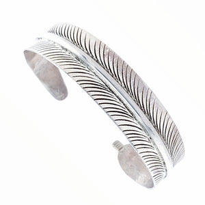 Native American Bracelet - Navajo Feather Sterling Silver Cuff Bracelet - Native American