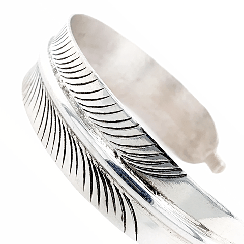 Image of Native American Bracelet - Navajo Feather Sterling Silver Cuff Bracelet - Native American
