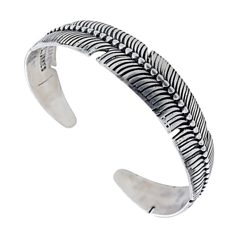 Image of Native American Bracelet - Navajo Feather Sterling Silver Drop Cuff Bracelet - L. James - Native American