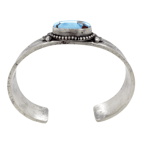 Image of Native American Bracelet - Navajo Fine Hand-Stamped Golden Hills Turquoise Sterling Silver Bracelet - Shelia Tso
