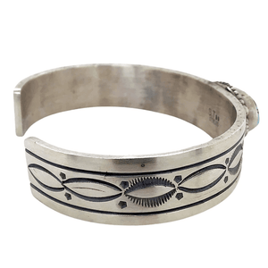 Native American Bracelet - Navajo Fine Hand-Stamped Golden Hills Turquoise Sterling Silver Bracelet - Shelia Tso