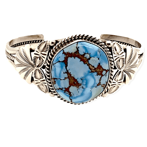 Image of Native American Bracelet - Navajo Golden Hills Turquoise Bracelet With Silver Side Stamping