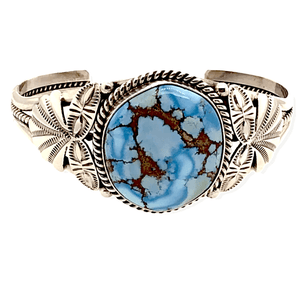 Native American Bracelet - Navajo Golden Hills Turquoise Bracelet With Silver Side Stamping