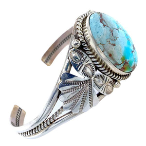 Native American Bracelet - Navajo Golden Hills Turquoise Hand-Stamped Sterling Silver Bracelet - Mary Ann Spencer