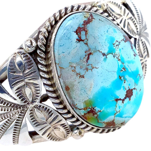 Image of Native American Bracelet - Navajo Golden Hills Turquoise Hand-Stamped Sterling Silver Bracelet - Mary Ann Spencer