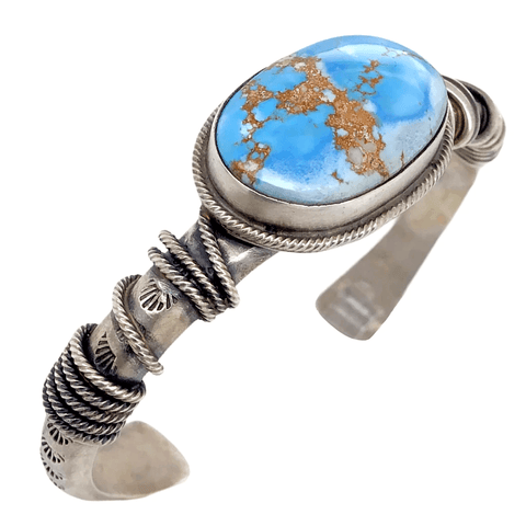 Image of Native American Bracelet - Navajo Golden Hills Turquoise Ropin' Rodeo Silver Bracelet