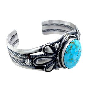 Native American Bracelet - Navajo Golden Hills Turquoise Sterling Silver Cuff Bracelt - Paul Livingston - Native American