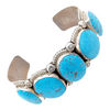 Native American Bracelet - Navajo Hand -Stamped Kingman Turquoise 5-Stone Row Sterling Silver Bracelet - Mary Ann Spencer