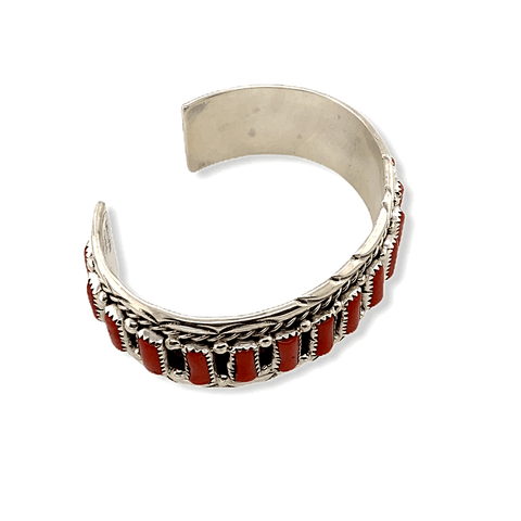 Image of Native American Bracelet - Navajo Handcrafted Coral Cuff Bracelet - M. Chee