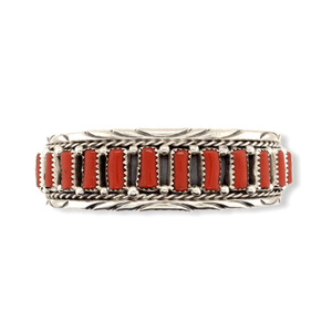 Native American Bracelet - Navajo Handcrafted Coral Cuff Bracelet - M. Chee