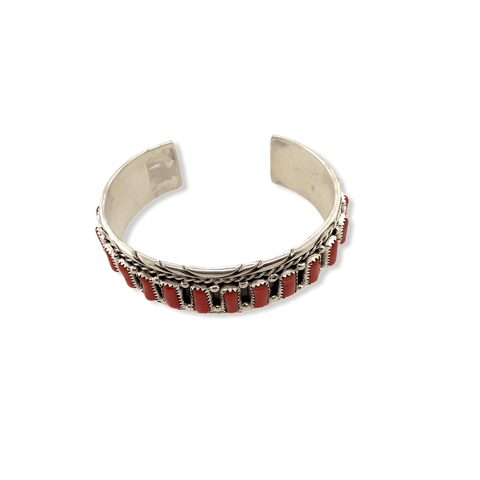 Image of Native American Bracelet - Navajo Handcrafted Coral Cuff Bracelet - M. Chee