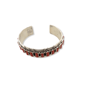Native American Bracelet - Navajo Handcrafted Coral Cuff Bracelet - M. Chee