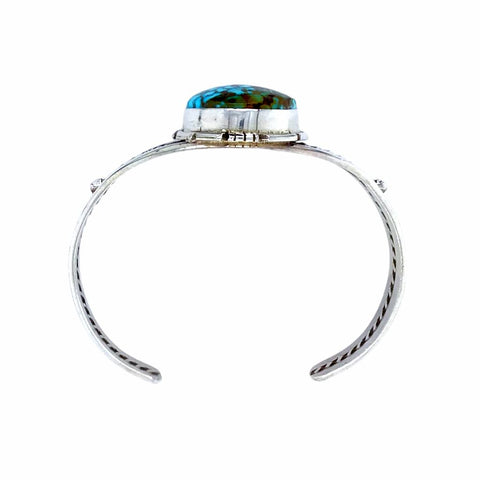 Image of Native American Bracelet - Navajo Kingman Spiderweb Turquoise Bracelet With Silver Twist Wire- Samson Edsitty - Native American