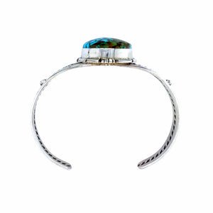 Native American Bracelet - Navajo Kingman Spiderweb Turquoise Bracelet With Silver Twist Wire- Samson Edsitty - Native American