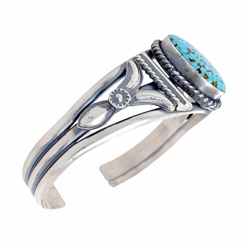 Image of Native American Bracelet - Navajo Kingman Spiderweb Turquoise Oval Sterling Silver Cuff Bracelet - Mary Ann Spencer - Native American