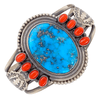 Native American Bracelet - Navajo Kingman Turquoise And Red Coral Sterling Silver Bracelet - Mike Calladitto