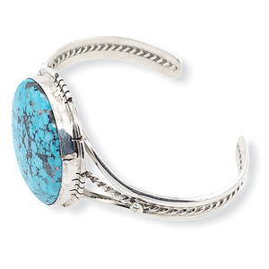 Native American Bracelet - Navajo Kingman Turquoise Bracelet With Silver Twist Wire- Samson Edsitty