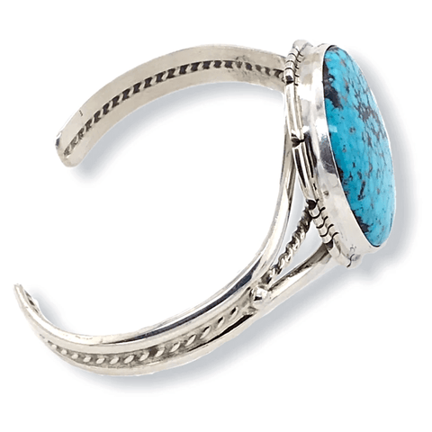Image of Native American Bracelet - Navajo Kingman Turquoise Bracelet With Silver Twist Wire- Samson Edsitty
