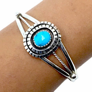 Native American Bracelet - Navajo Kingman Turquoise Double Stacked Sterling Silver Cuff Bracelet - Native American
