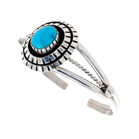 Image of Native American Bracelet - Navajo Kingman Turquoise Double Stacked Sterling Silver Cuff Bracelet - Native American