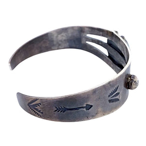 Native American Bracelet - Navajo Kingman Turquoise Hand-Stamped Sterling Silver Bracelet - B. Johnson