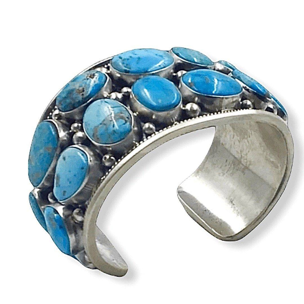 Sold Navajo Two Stone Sleeping Beauty Turquoise Flower Sterling Silver Cuff  Bracelet - Max Calladitto - Native American