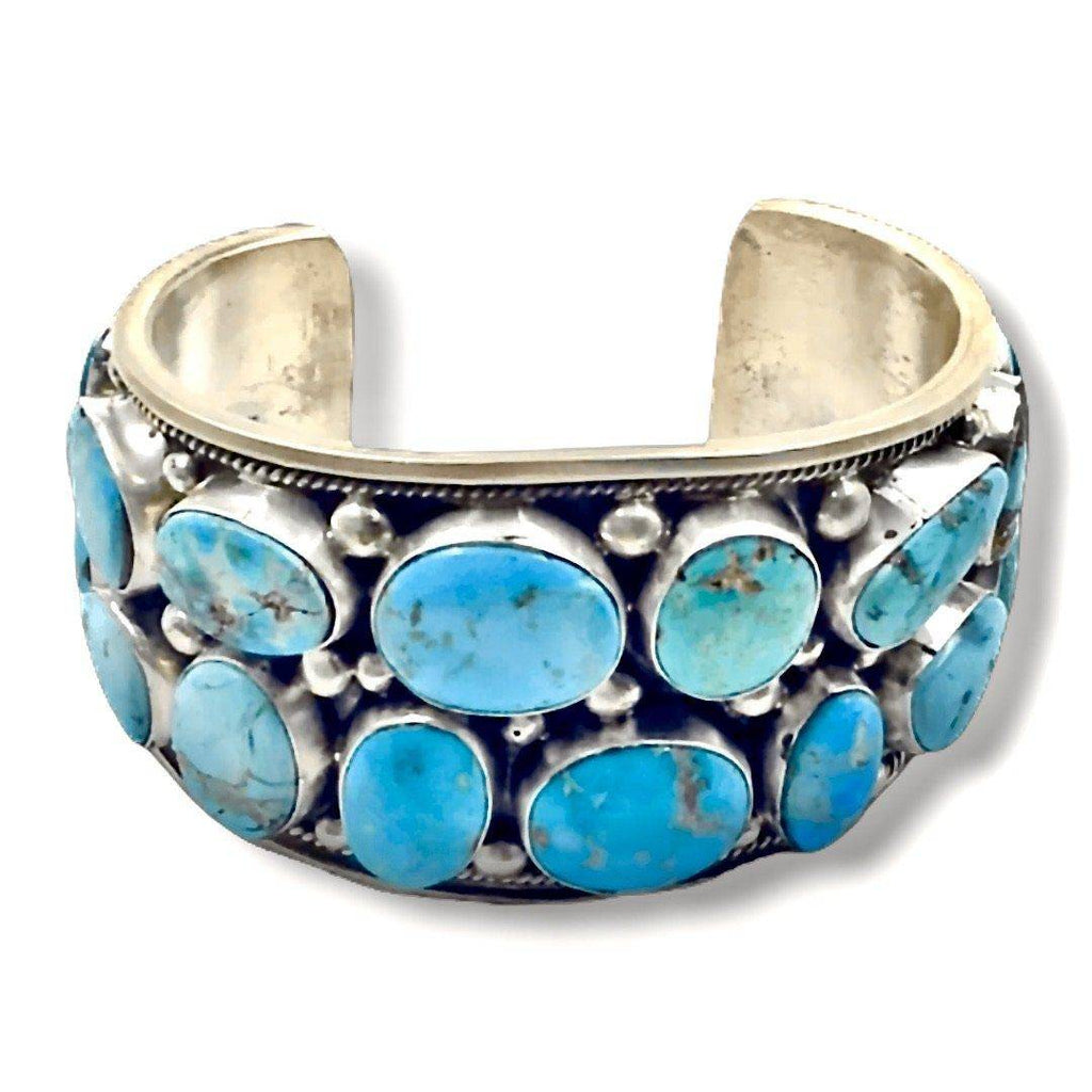 Sold Navajo Two Stone Sleeping Beauty Turquoise Flower Sterling Silver Cuff  Bracelet - Max Calladitto - Native American