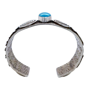 Native American Bracelet - Navajo Kingman Turquoise Petroglyph Cuff Bracelet - Alex Sanchez