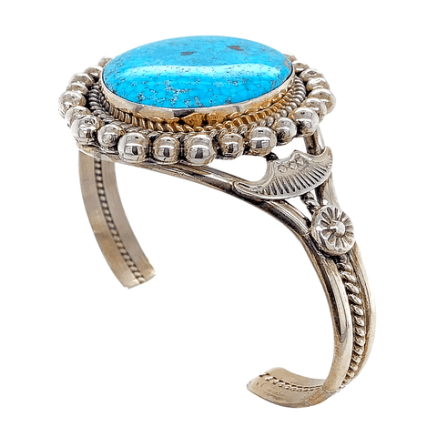 Image of Native American Bracelet - Navajo Kingman Turquoise Rodeo Queen Embellished Bracelet - Mary Ann Spencer