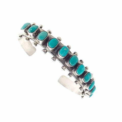 Image of Native American Bracelet - Navajo Kingman Turquoise Row Sterling Silver Cuff Bracelet - Bobby Johnson - Native American