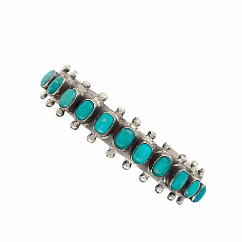 Image of Native American Bracelet - Navajo Kingman Turquoise Row Sterling Silver Cuff Bracelet - Bobby Johnson - Native American