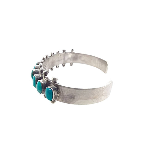 Image of Native American Bracelet - Navajo Kingman Turquoise Row Sterling Silver Cuff Bracelet - Bobby Johnson - Native American