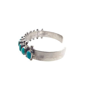 Native American Bracelet - Navajo Kingman Turquoise Row Sterling Silver Cuff Bracelet - Bobby Johnson - Native American