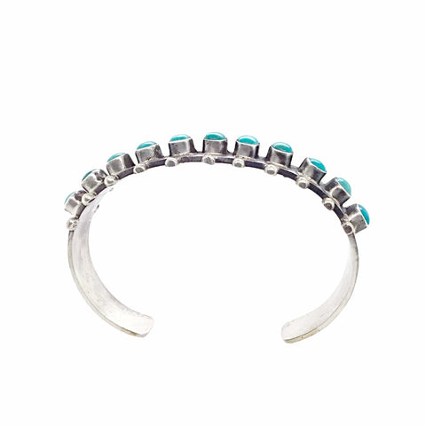 Image of Native American Bracelet - Navajo Kingman Turquoise Row Sterling Silver Cuff Bracelet - Bobby Johnson - Native American